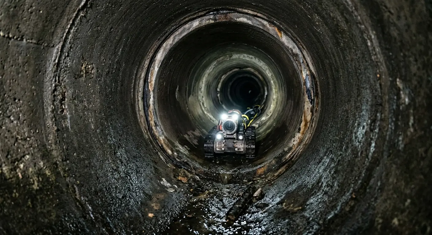 Robotic sewer camera inspecting pipe interior for Sewer Line Cleaning in Monticello